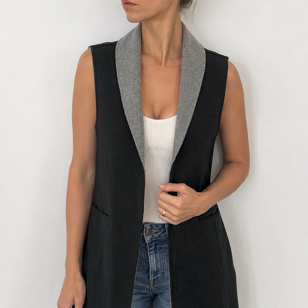 Talbots Double Face Open Sweater Vest M Black Wool Blend Minimalist Quiet Luxury